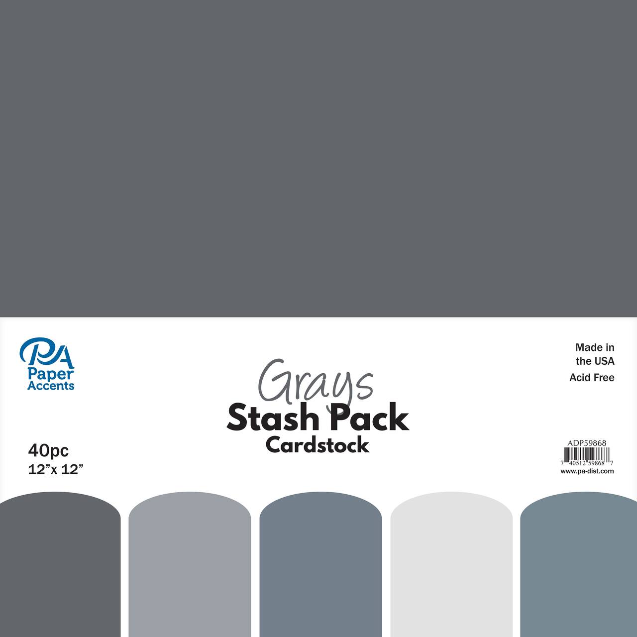 PA Paper™ Accents Grays Stash Pack 12" x 12" Paper, 40 Sheets
